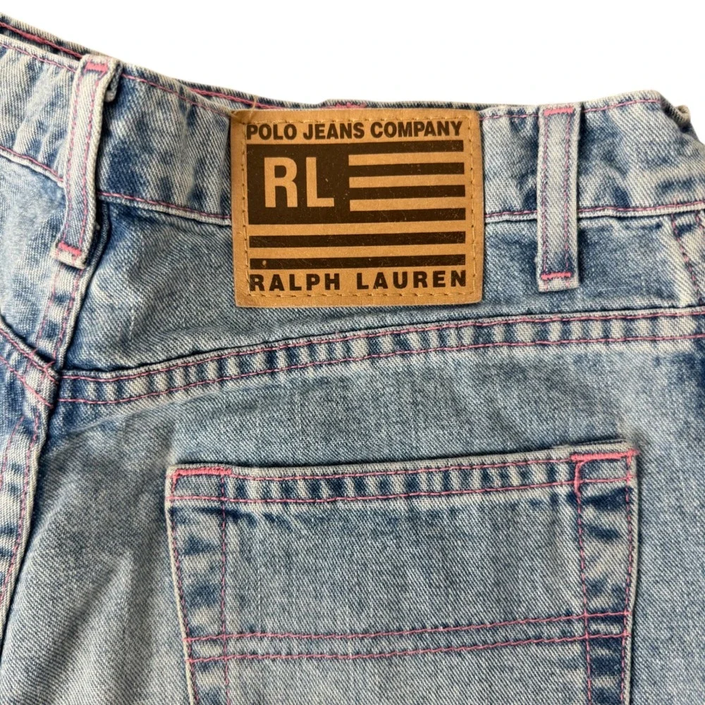 Polo Jeans Co Ralph Lauren Denim Shorts Light Wash Pink Stitching Size 6 4 Inch